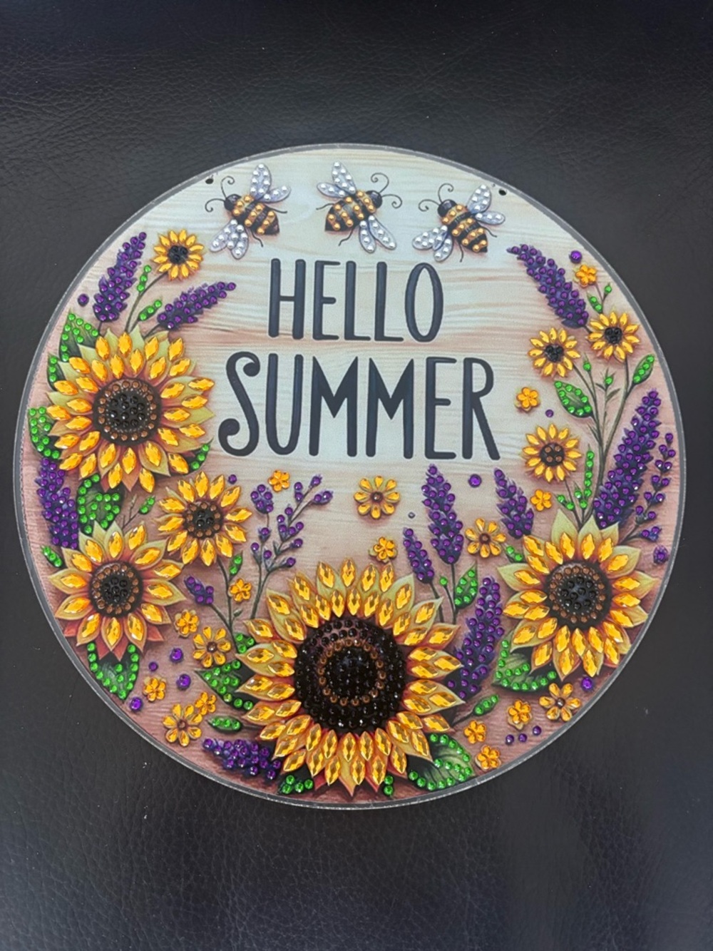 Hand Crafted Rhinestone Embellished Hello Summer Sunflower Sign  (sealed) - Picture 4 of 7